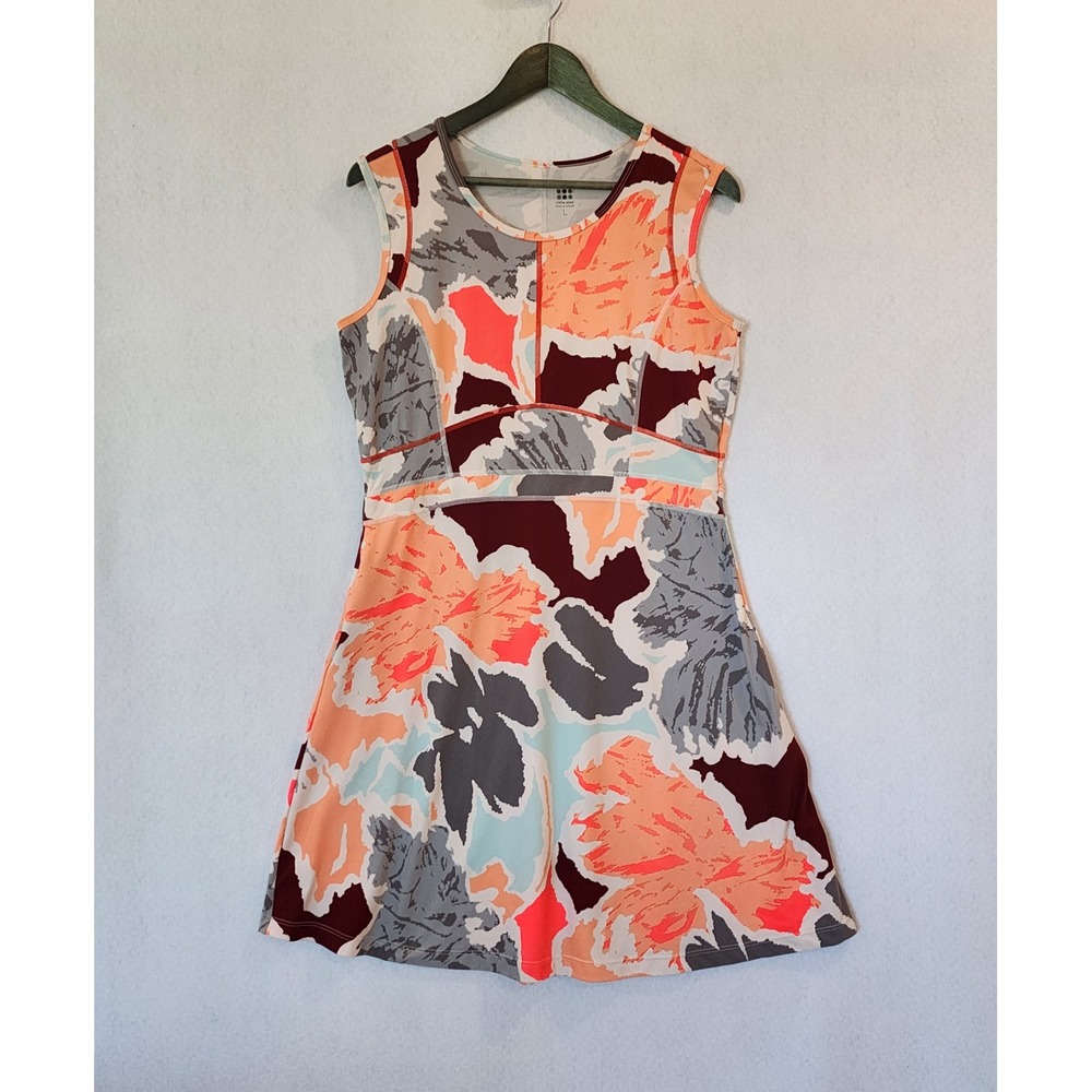 Title Nine Womens L Dream Active Dress Floral Sleeveless Side Pocket Orange